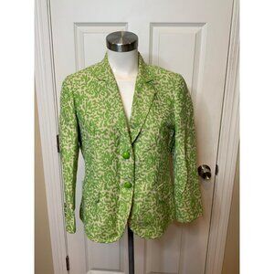 J. Crew Green Tan Floral Embroidered Linen Blazer, Size 10